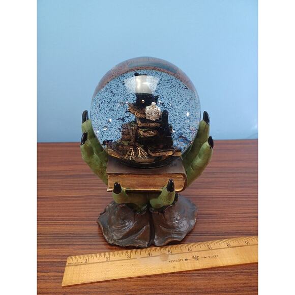 Halloween Spooky Witch Hand Black Cat Book of Spells Water Globe with Black Bats - Picture 16 of 16